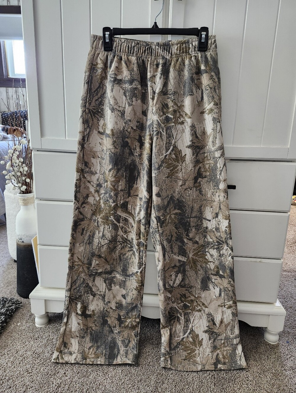 Womens Wide Leg Camouflage Print Pull-On With Front Pocket - Beige Green Sz S